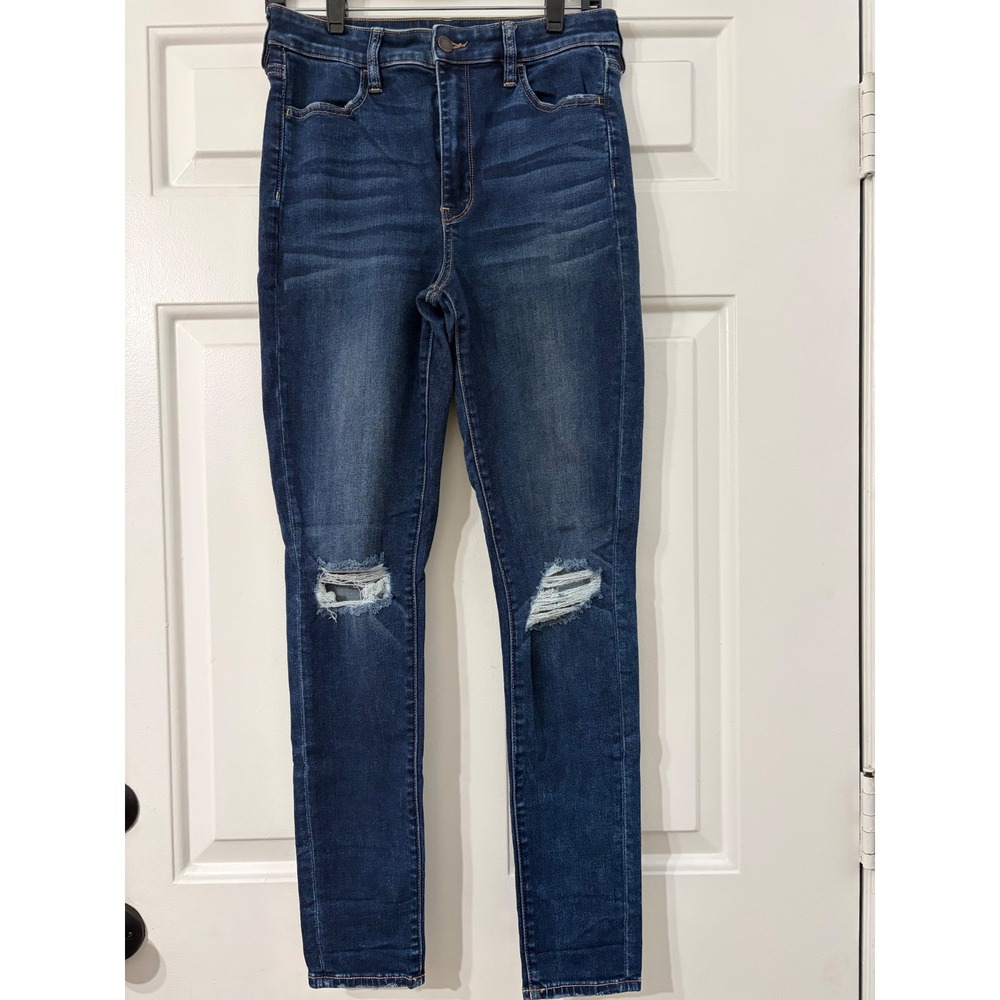 American Eagle | Super Hi-Rise Jegging || 10 Long || Dark Wash Distressed|
